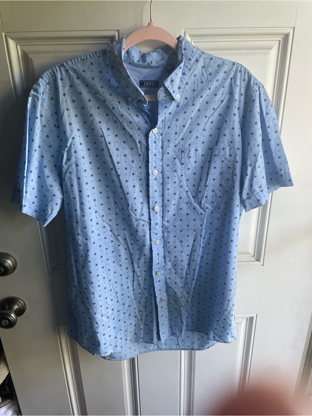 Izod Light Blue Short-Sleeve Button-Down Shirt with Star Print